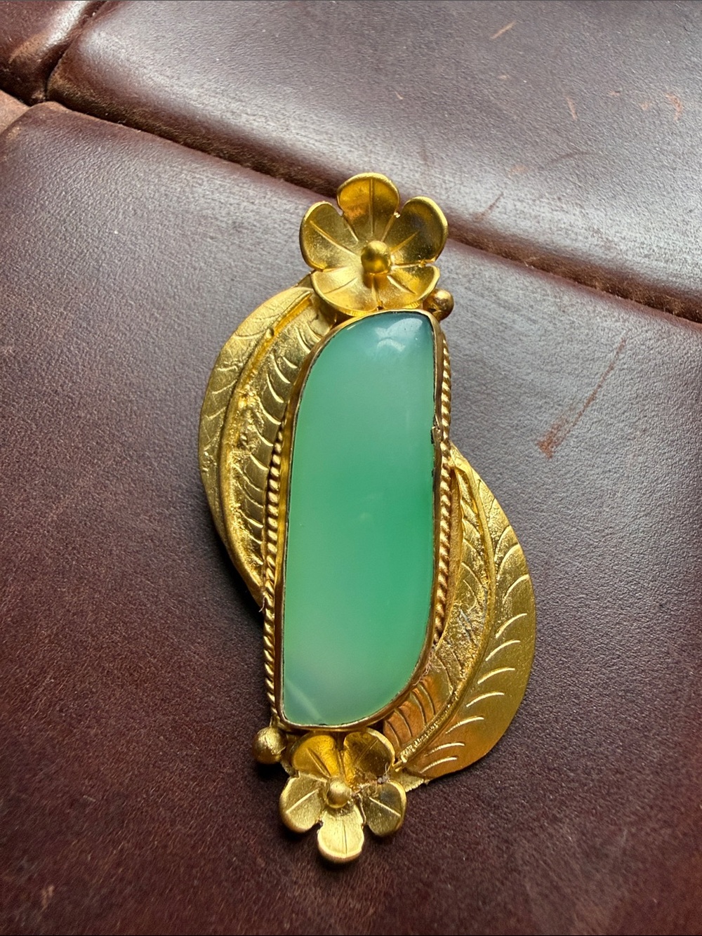Artisan 18k matte Gold overlay Chalcedony Pendant Necklace NWOT